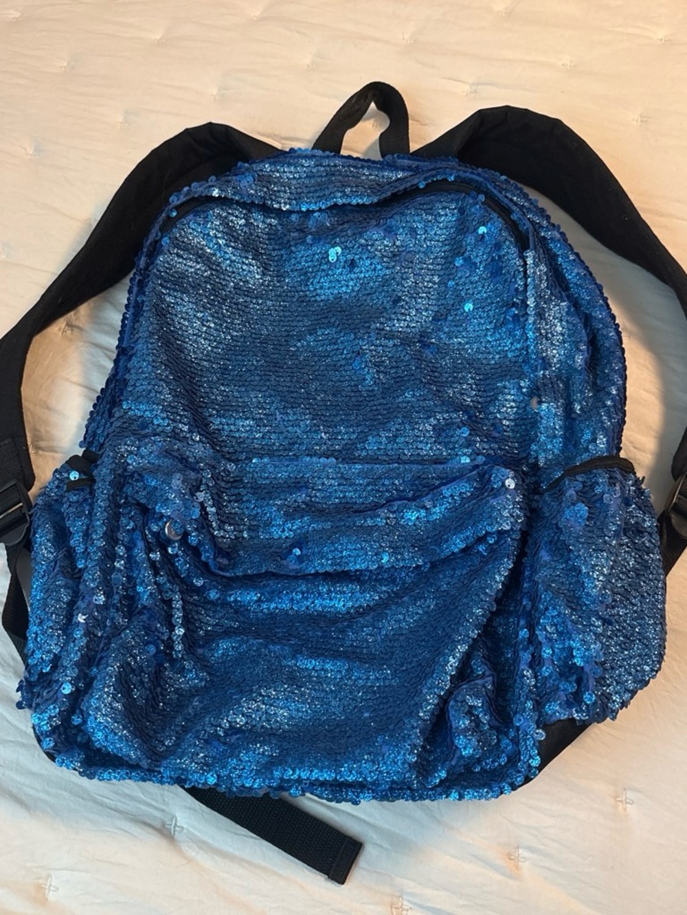 Justice Blue Sequin Backpack with Black Straps